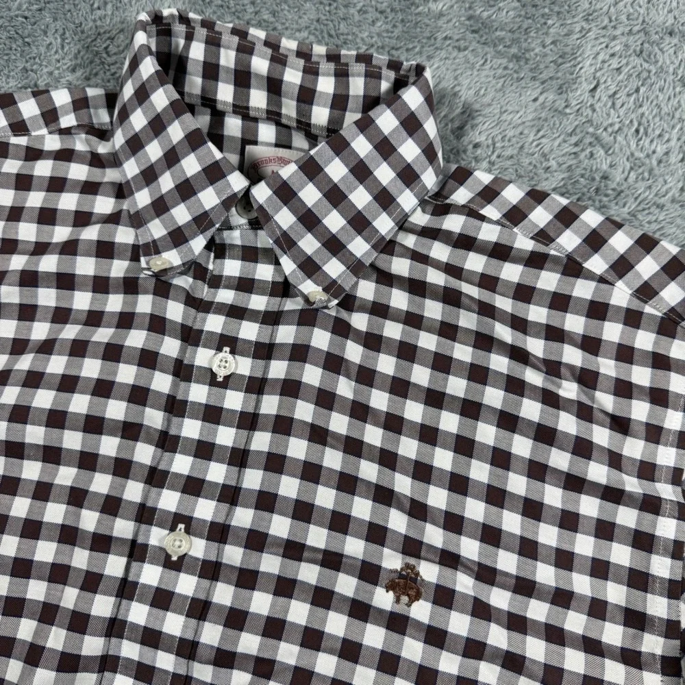 Brooks Brothers Brown Gingham Check Supima Cotton Chest Logo Button Shirt Size M